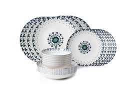 Hermia Vajilla de Porcelana de 24 Piezas en Blanco, Azul, Verde y Negro